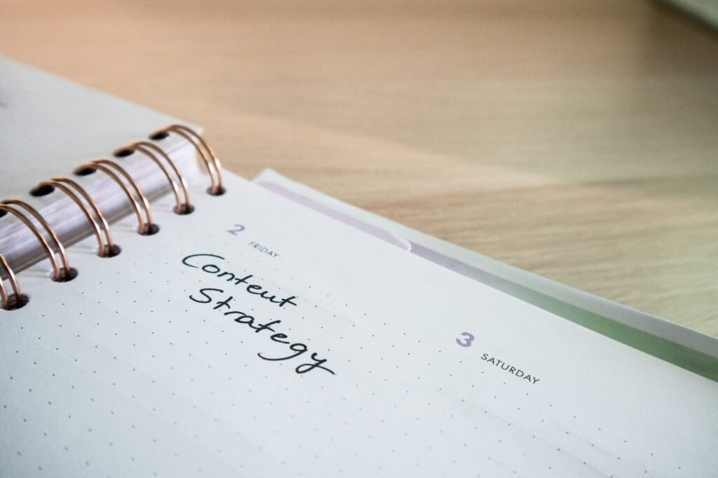 Content strategy planning notebook for SEO content marketing